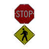 TS40 Flashing Stop and Pedestrian Warning Combo Sign night